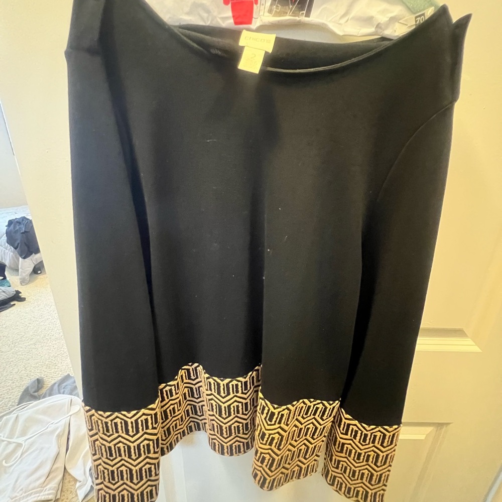 Chico's Black A-Line Skirt with Cream Geometric Border